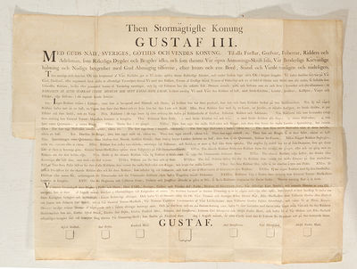 Then stormägtigste konung Gustaf III. [=rubrik].