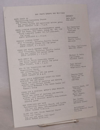 Gay Youth Groups and Meetings [handbill]