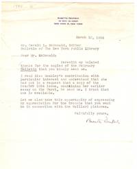 TLS from translator/poet Babette Deutch to Gerald McDonald of the NYPL by Babette Deutsch - First Edition - 1956 - from Little Sages Books, ABAA (SKU: 1994)