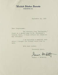 TLS. Adressed "Dear Congressman." Enclosing an excerpt from Max Ehrmann's "Desiderata" found on a marked page on the bedside table of Adlai Stevenson