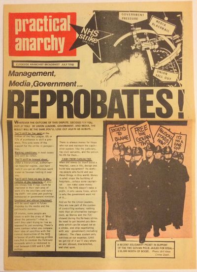 Practical Anarchy: Clydeside anarchist broadsheet. July 1982. NHS Strike special