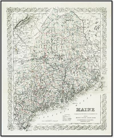 'Maine' [1887 G.W. & C.B. Colton Map - Railroad & Canal Infrastructure]