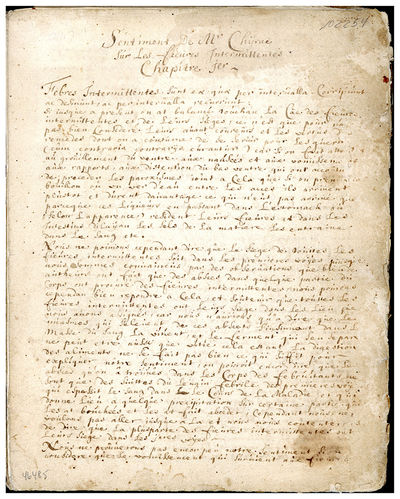 Sentiment de Mr. Chirac sur les fièvres intermittentes. Manuscript lecture notes