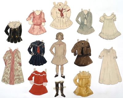 Handmade 4" Paper Doll -- c.1920 Little Blonde Girl with Eleven (11) Outfits
