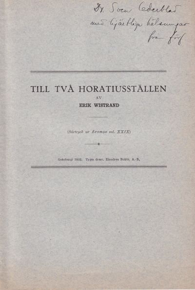 Till två Horatiusställen [= rubrik].