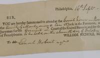 U.S. District Court. Morristown, New Jersey, 1799. Court Summons for Enoch Hobert