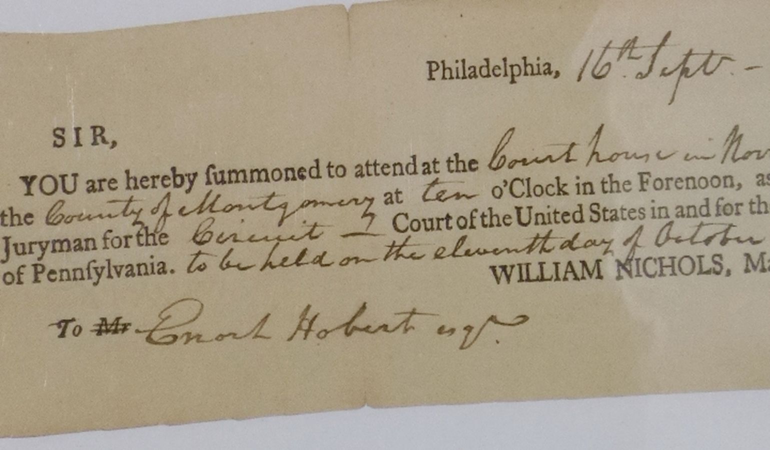 U.S. District Court. Morristown, New Jersey, 1799.
