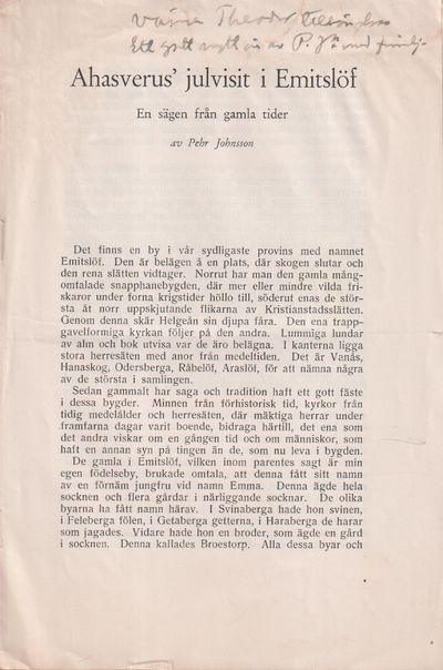Ahasverus’ julvisit i Emitslöf. En sägen från…