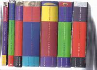 SEVEN Volumes: Harry Potter &amp; the Philosopher&#039;s Stone ( AKA: Sorcerer&#039;s Stone ); Chamber of Secrets; Prisoner of Azkaban; Goblet of Fire; Order of the Phoenix; Half Blood Prince; Deathly Hallows --book 1, 2, 3, 4, 5, 6, 7  ( Philosophers ) by PLEASE READ the DESCRIPTION as This is a SET with Some CONDITION ISSUES:  Rowling, J K ( Joanne )(aka Robert Galbraith / Kennilworthy Whisp / Newt Scamander )(Notes By Albus Dumbledore) ( uses the BRITISH format and spelling and grammar )) - 2000