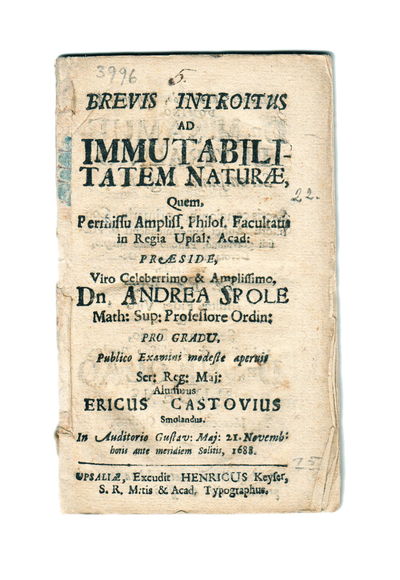 Brevis introitus ad immutabilitatem naturae. Diss.