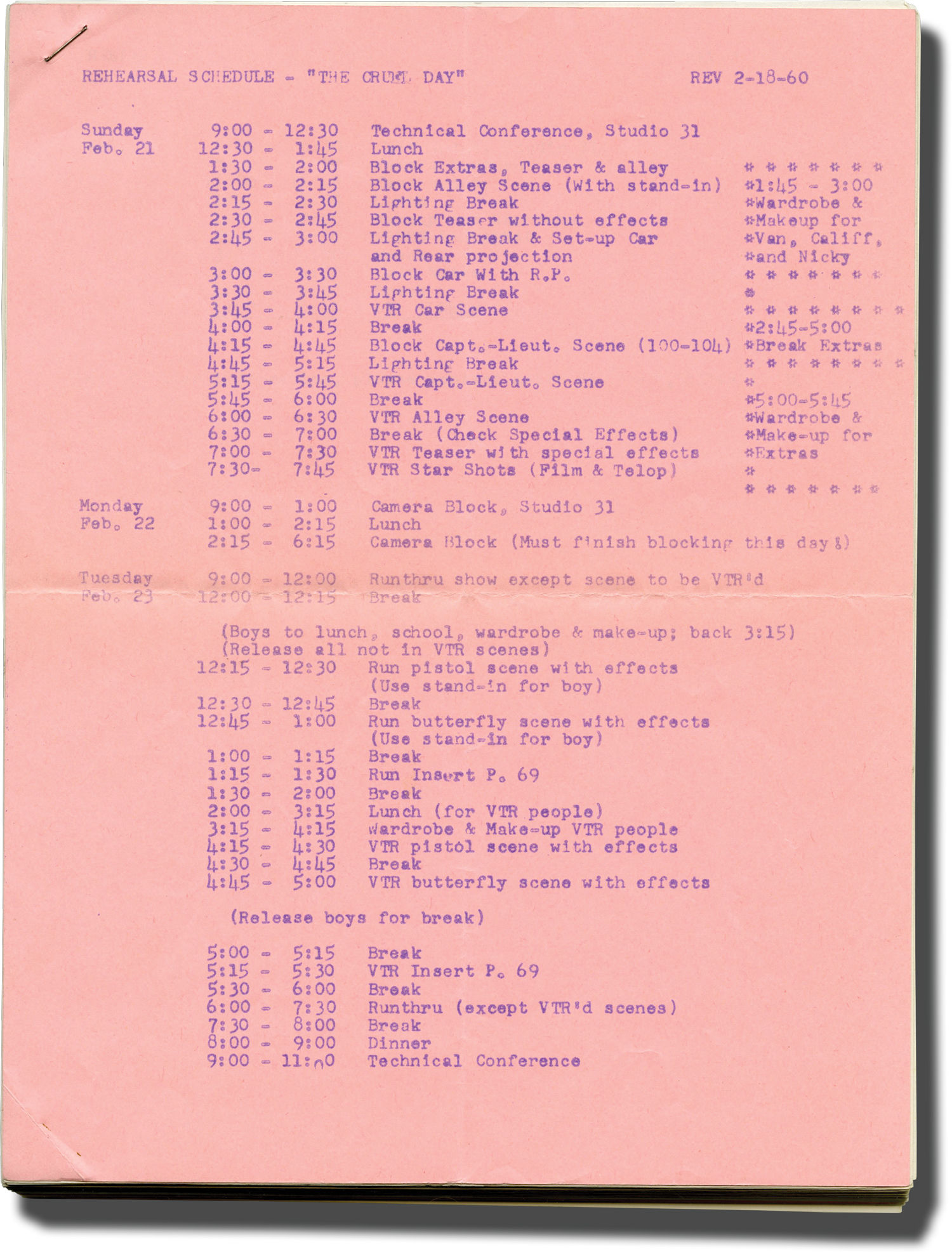 Playhouse 90: The Cruel Day (Original teleplay script for the 1960 