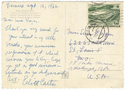 Autograph letter signed in blue ink to pianist Susan Kagan