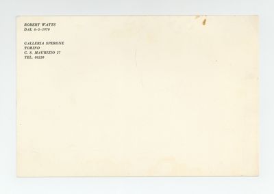 Exhibition card: Robert Watts (opens 6 May 1970)