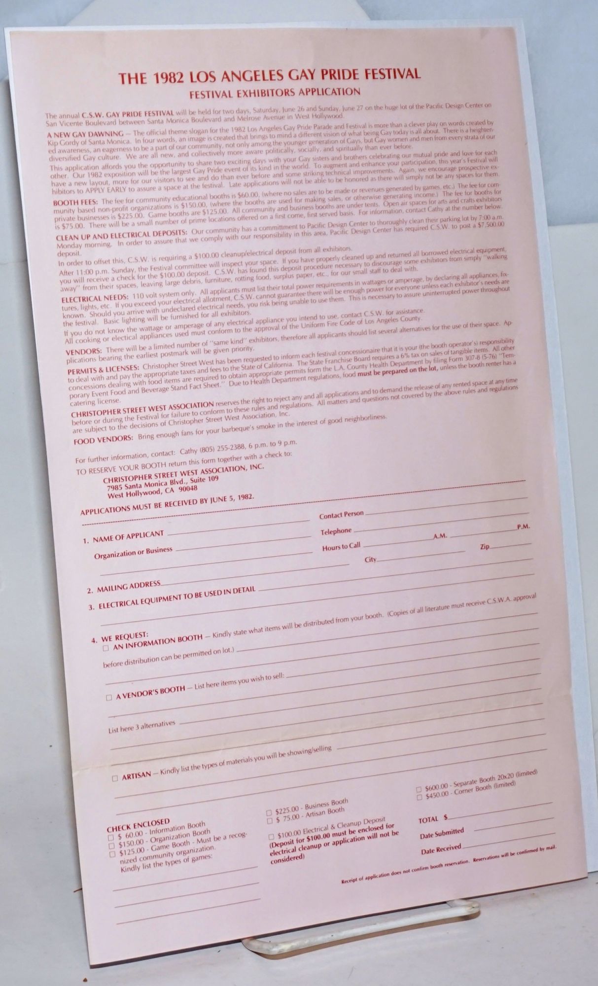 The 1982 Los Angeles Gay Pride Festival Exhibitors