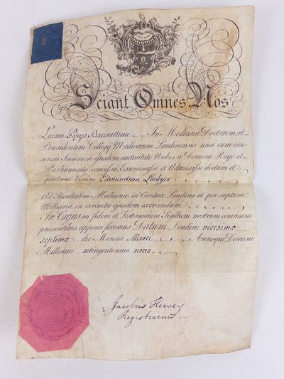 1809 ROYAL COLLEGE OF PHYSICIANS LONDON MEDICAL LICENSE [Signed]