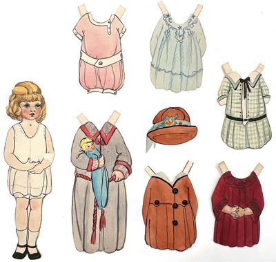 Handmade 4.5" Paper Doll -- Little Blonde Girl with Six (6) Outfits and Hat