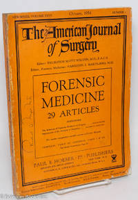 cover of The American Journal of Surgery. New Series, Vol. XXVI, October 1934, No. I. Forensic Medicine, 29 Articles. This number inaugurates a monthly section on Forensic Medicine