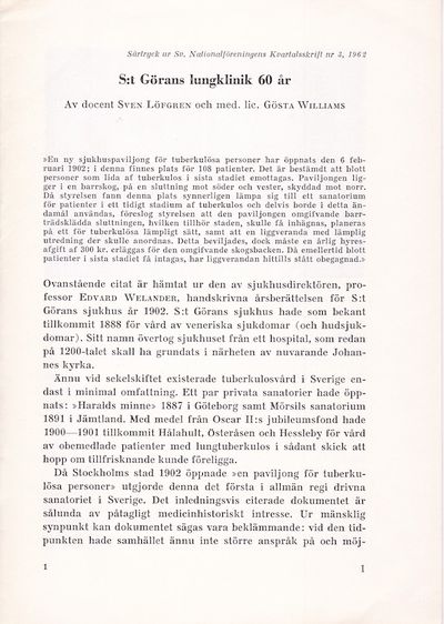 S:t Görans lungklinik 60 år. Särtryck ur Sv.…