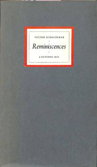 Reminiscences - Octobre 1970 by VICTOR-AMSTERDAM / VANGENDT & CO SCHOLDERER - from Frits Knuf Antiquarian Books (SKU: 58512)