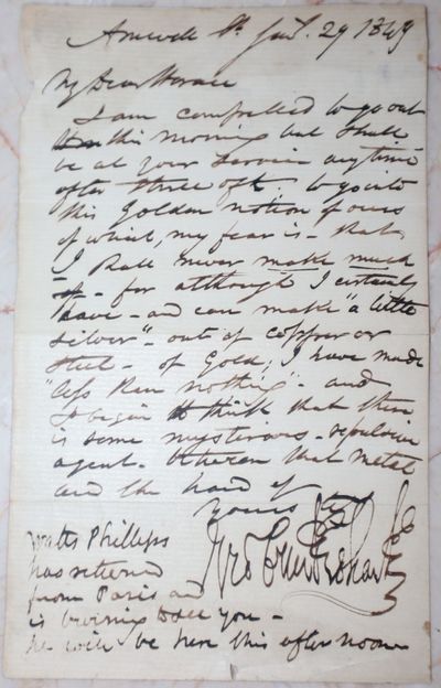 Handwritten Letter of George Cruikshank to Horace Mayhew, probably, Dated January 29, 1869, from Amwell (Hertsfordshire)