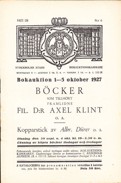 Bokauktion den 1-5 oktober 1927. Böcker som…