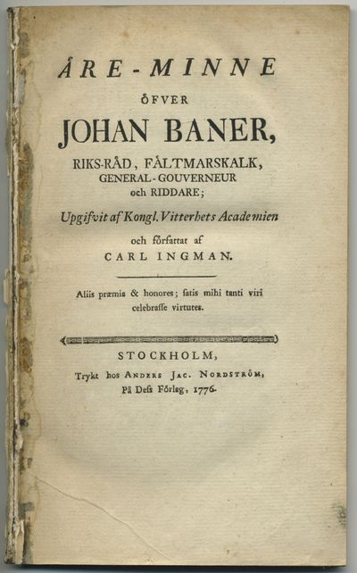 Äre-minne öfver Johan Baner, riks-råd,…