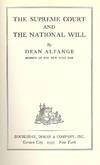 THE SUPREME COURT AND THE NATIONAL WILL