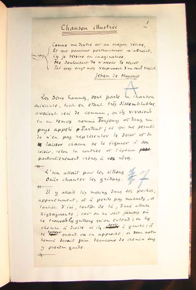 Orig. handwritten and signed manuscript for "Chanson Illustrée." 6 pages narrow 4to., 25-30 lines to each page. (photo 3)