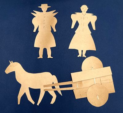 Handmade Paper Figures with Horse and Moving Cart