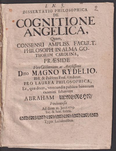 Dissertatio philosophica de cognitione angelica,…