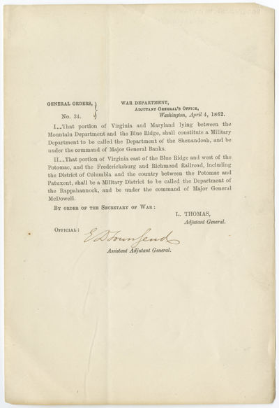 Creating Two New Civil War Military Departments