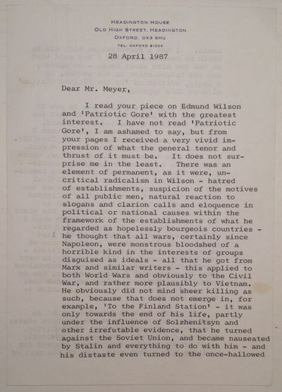 Extraordinary Typed Letter Signed about Edmond Wilson