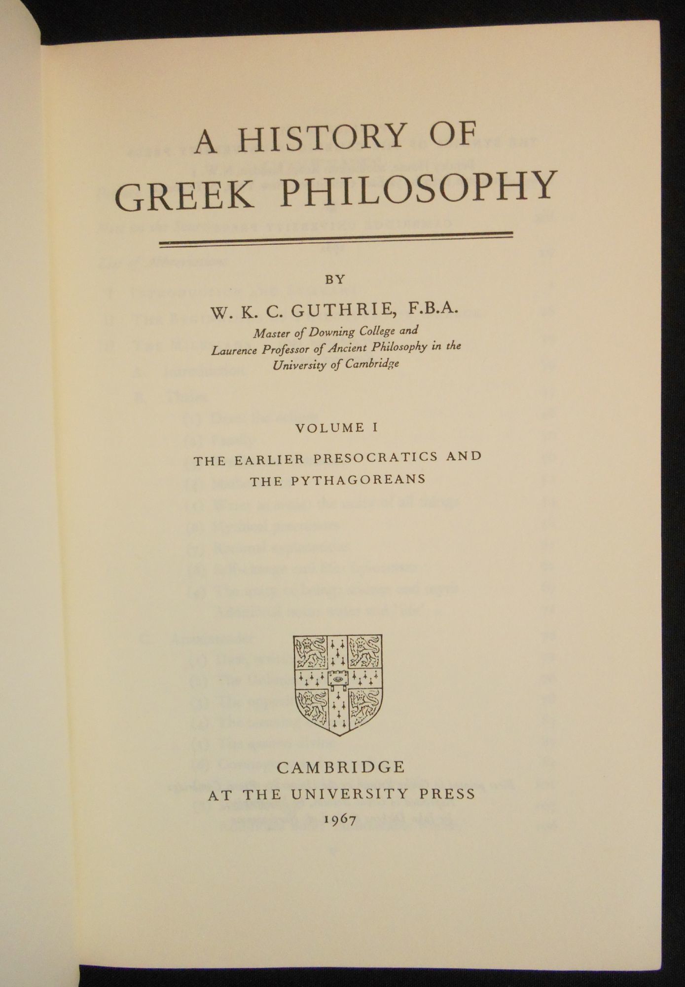 A History of Greek Philosophy by Guthrie, W.K.C., F.B.A | Hardback