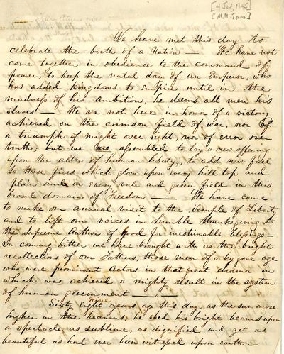 Manuscript Fourth of July Oration, written in 1844 and Delivered July 4, 1845