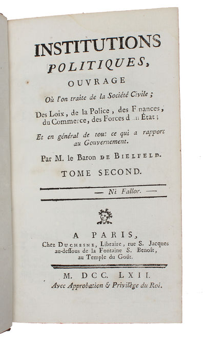 Institutions politiques, ouvrage où l’on traite de la Société Civile, des loix, de la police, des finances, du commerce, des forces d’un état. 4 vols. (photo 2)