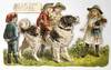 Riding Old Rover" - Large Victorian Scrap Depicting Children at Play