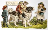 Riding Old Rover" - Large Victorian Scrap Depicting Children at Play