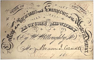 Engraved Invitation to 1834 Series of Midwifery Lectures