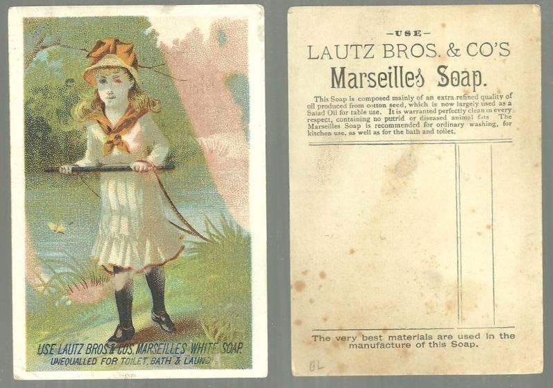 Advertisement - Victorian Trade Card for Lautz Bros. Marseilles White Soap with Young Girl