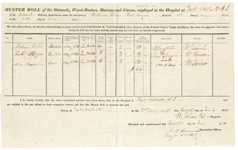 Muster roll of the stewards, ward-masters, matrons