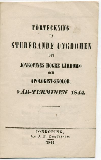 Förteckning på studerande ungdomen uti Jönköpings…