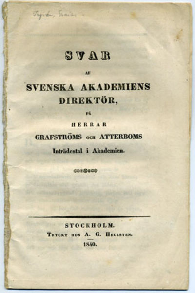Svar af Svenska akademiens direktör, på herrar…