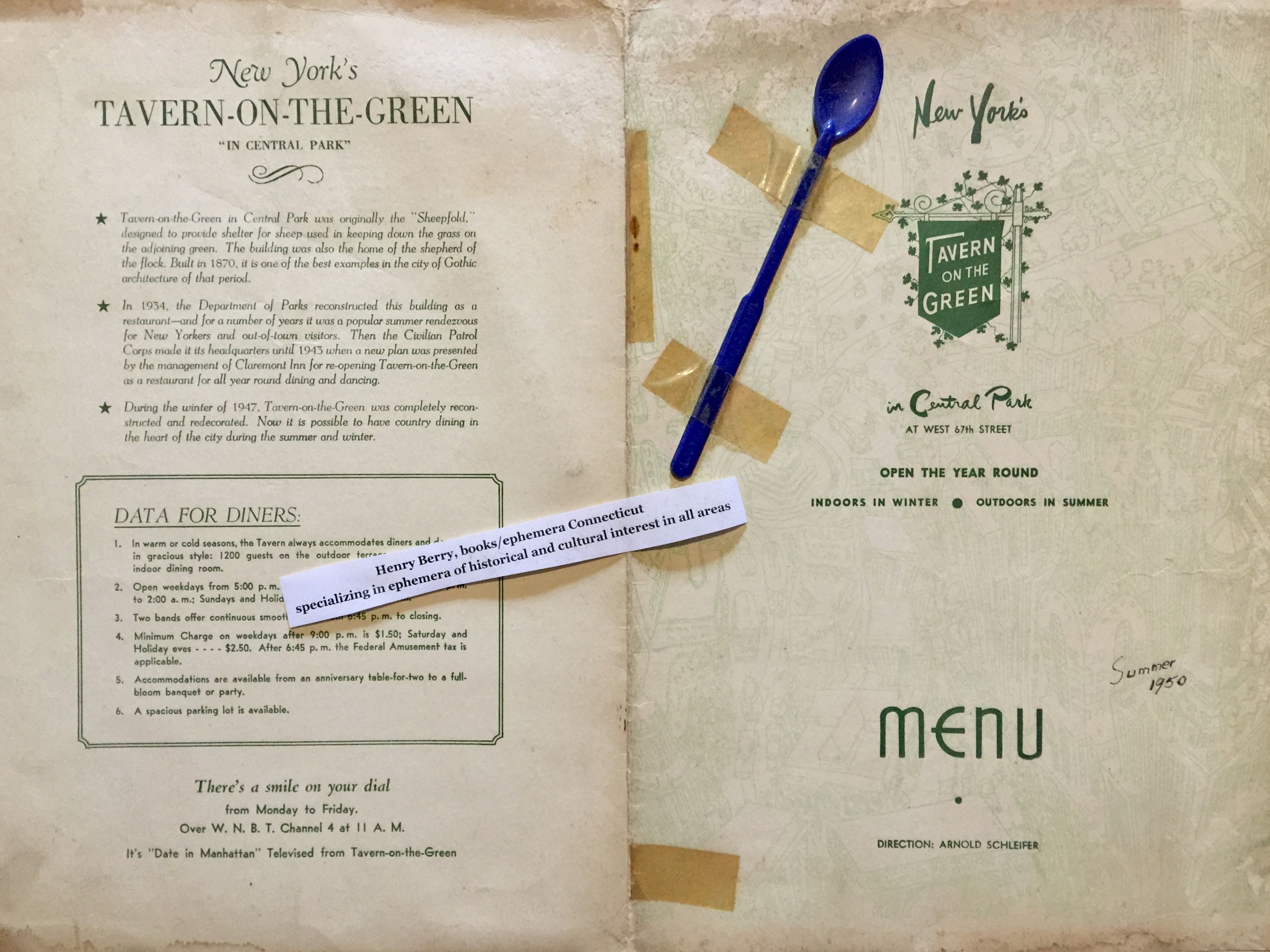 Tavern On The Green Menu