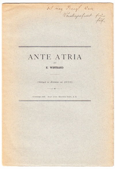 Ante atria. Särtryck ur Eranos vol. XXVII.