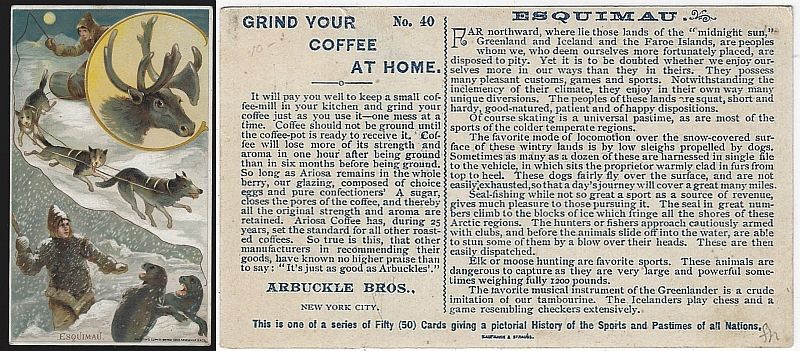 Advertisement - Victorian Trade Card for Arbuckle Bros. Coffee, Esquimau