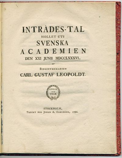 Inträdes-tal hollet uti Svenska academien den XXI…