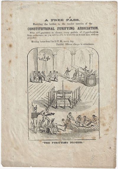 Circa 1864 – A satirical broadside recommending that Copperheads participate in a purification process before voting in the 1864 presidential election