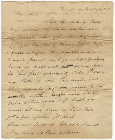 Autograph letter signed "B[enjamin] P Howell" to Mrs. Anna Howell, Fancy Hill [Berks County, Pennsylvania]