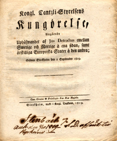 Kongl. Cantzli-Styrelsens kungörelse, angående…