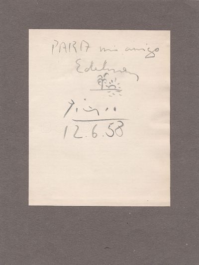 PICASSO, PABLO. ORIGINAL Line Drawing with Autograph Note Signed